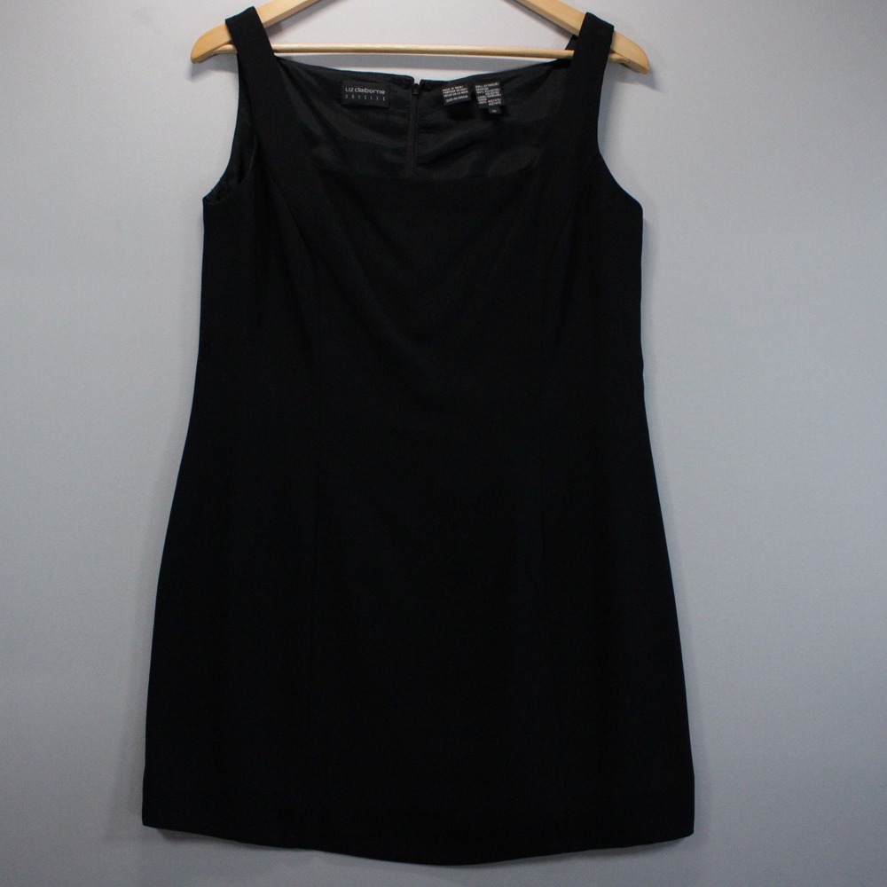 Liz Claiborne Black Sleeveless Square Neck Sheath Office Cocktail Dress 10 B-Zip